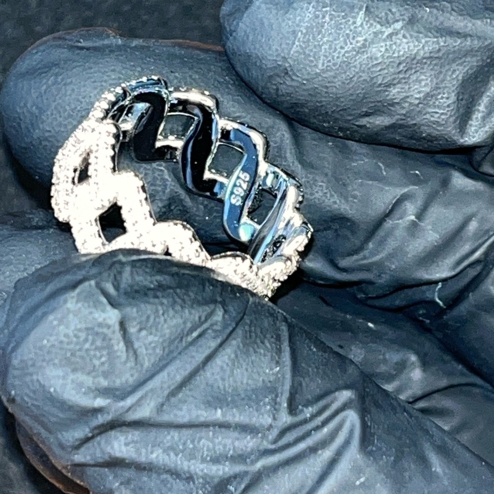 Luxe Cuban Link Ring 925 Sterling Silver with GRA Moissanite Diamond-Tested (9) - Picture 3 of 6